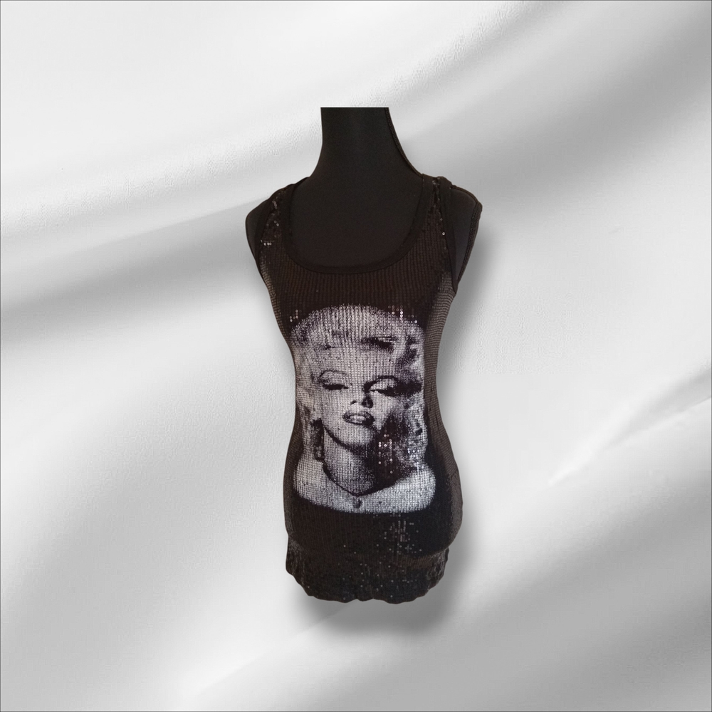 Marilyn Monroe Black Sequin Graphic Tank Top